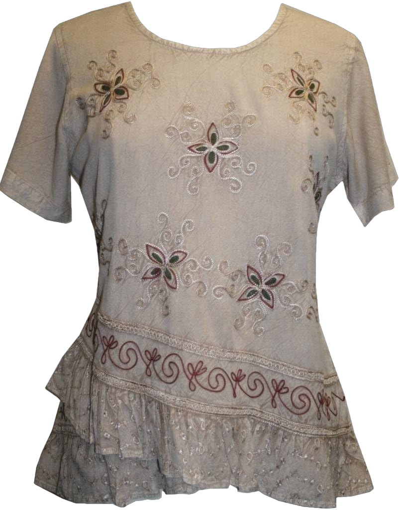 Agan Traders Medieval Vintage Round Neck Women's Blouses - Short Sleeve Embroidered Tops for Women Medium Beige