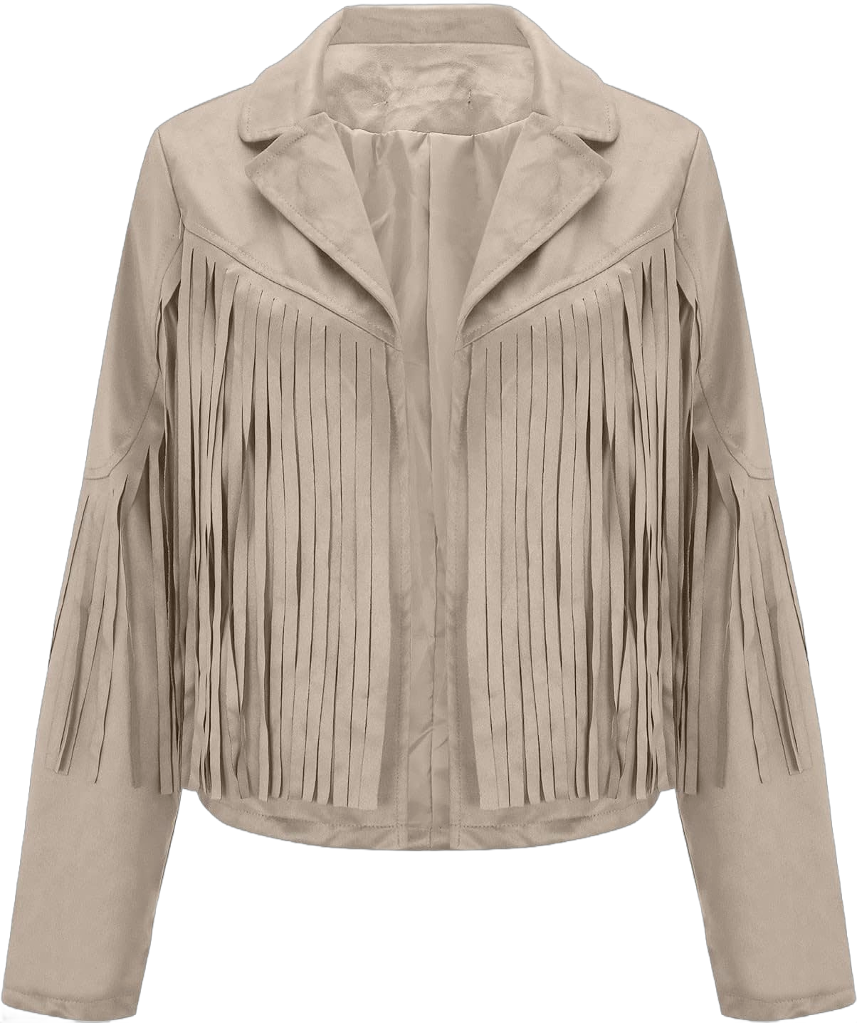 Tapanet Women's Fringe Faux Suede Leather Jackets Tassel Cropped Coats Western Cowboy Jacket Outerwear Hippie Concert Outfits Large Beige