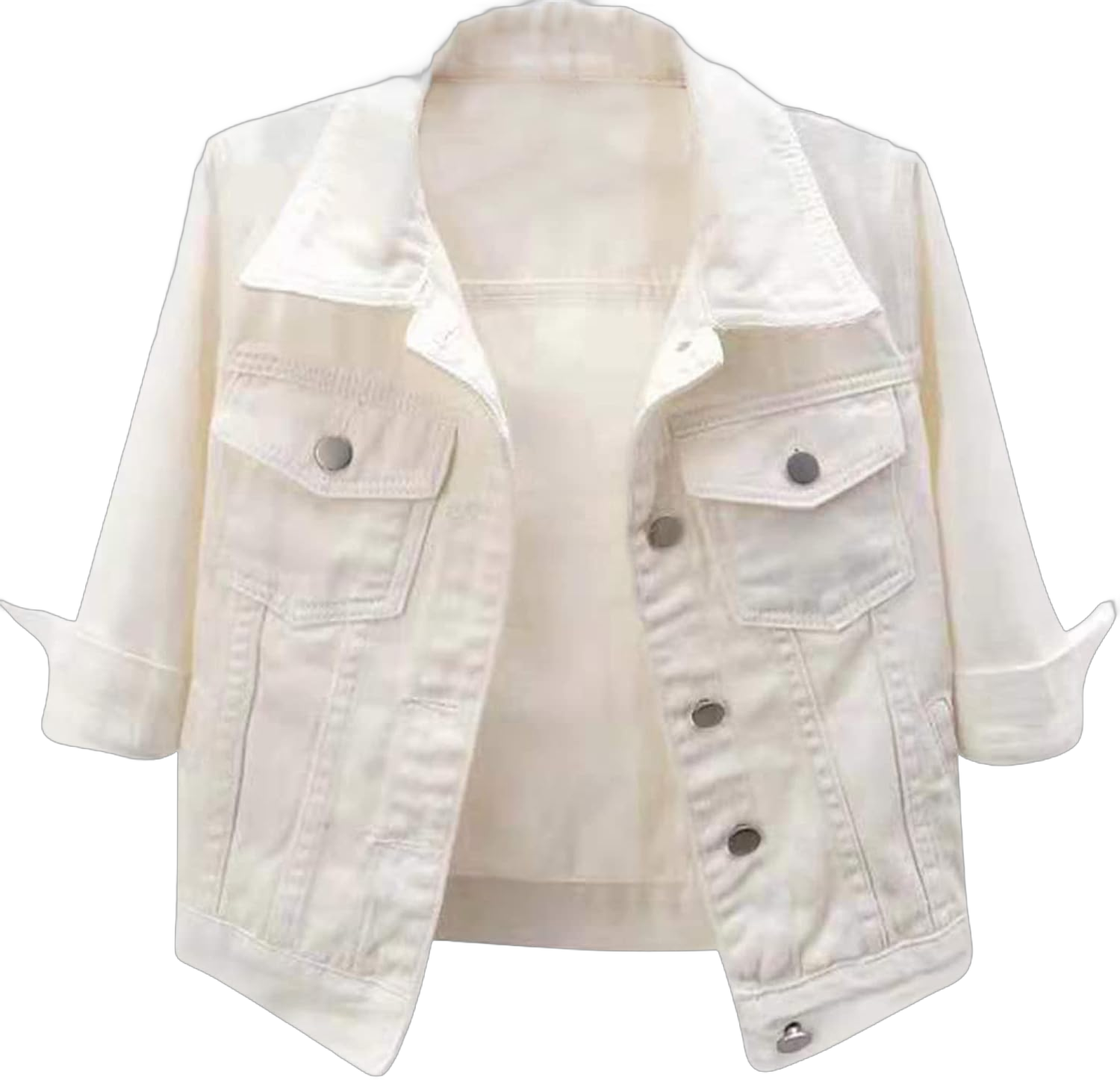 Women's Denim Jacket Casual Button Closed 3/4 Sleeve Jean Jacket Trucker Coats Autumn Spring X-Large White