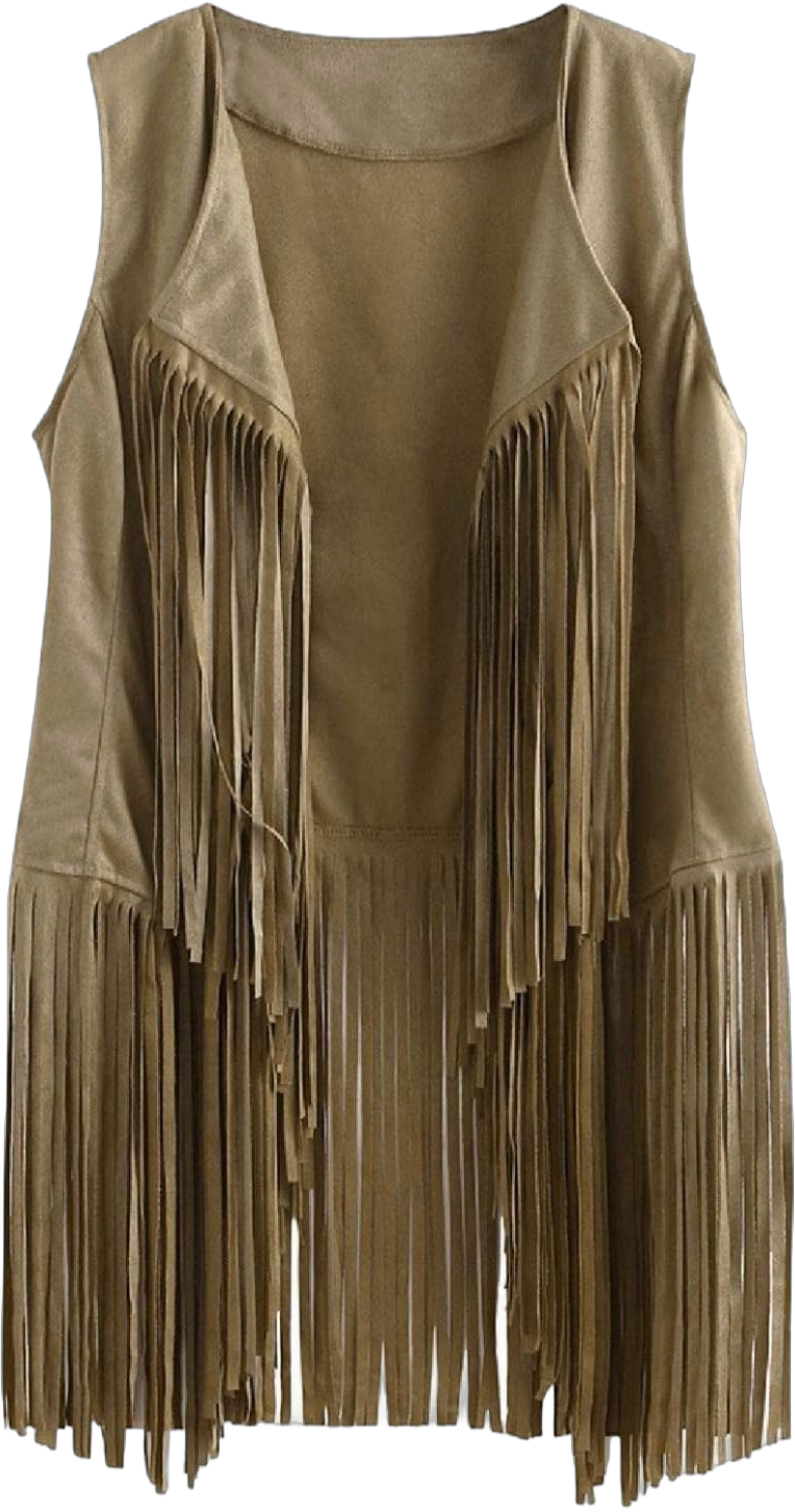 Women Tassels Fringed Vest Cardigan Suede Ethnic Sweater Vest Fall Winter Coats Solid Vest Jacket Sleeveless Outerwear Beige Small