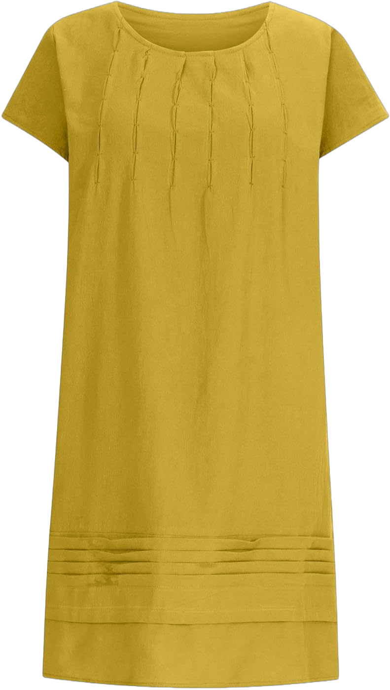 Cotton and Linen Dresses for Women Casual Summer 2023 Loose Cap Sleeve Square Neck Comfy Midi t-Shirt Sun Dress #05 Yellow Large