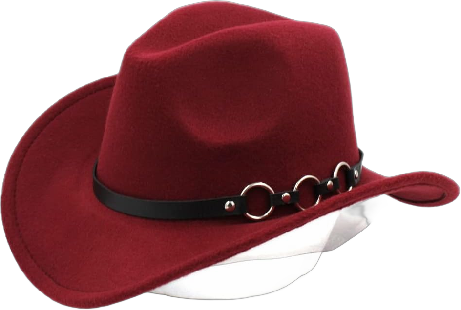 Women Men's Felt Western Cowboy Riding Hat Cowgirl Cap Wide Brim with O Rings Leather Belt 7 1/4 Wine Red