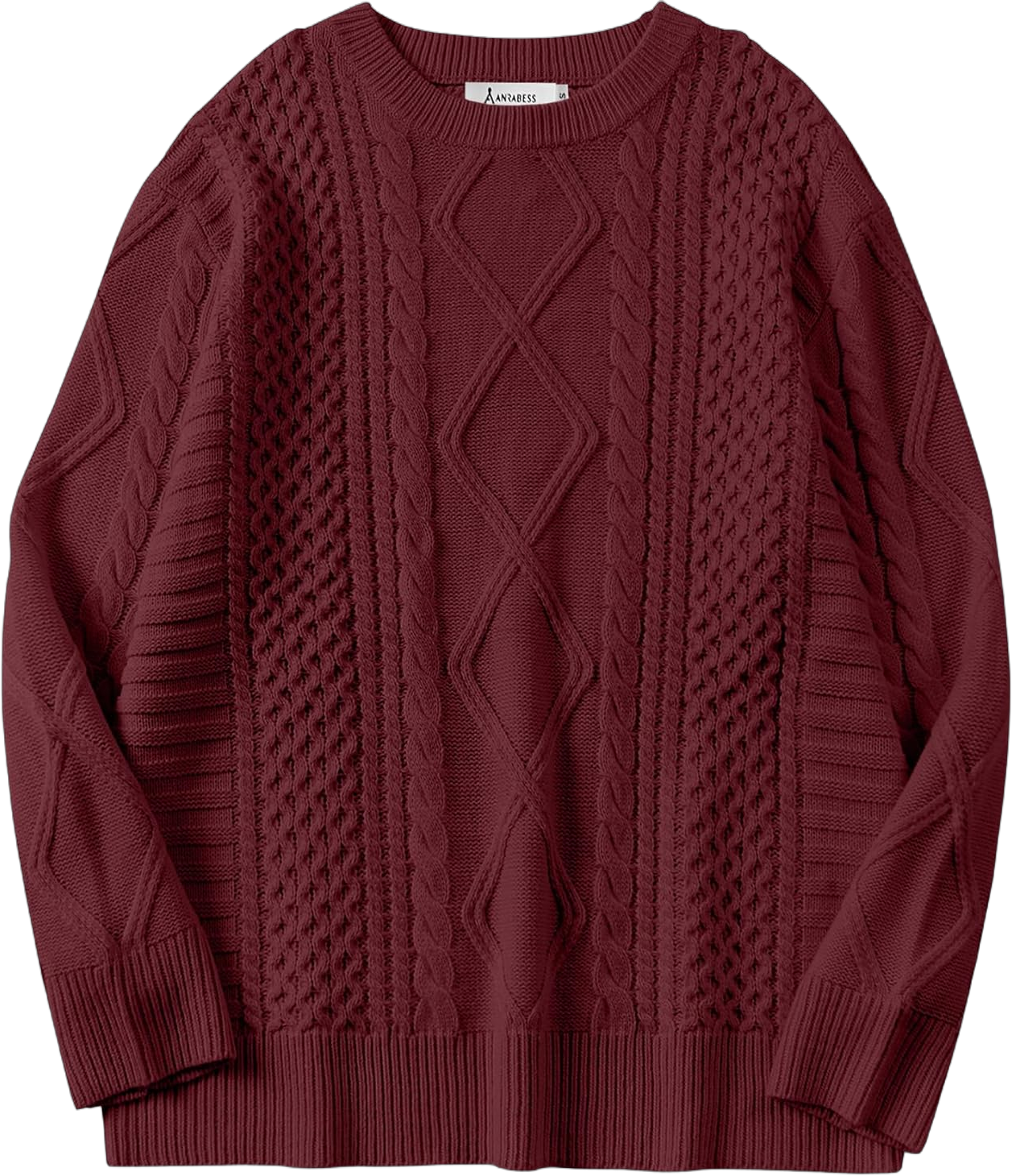 ANRABESS Sweaters for Women Oversized Crewneck Long Sleeve Casual Loose Cable Knit Pullover Tops 2024 Fall Vintage Clothes X-Large Burgundy