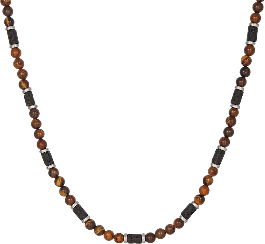 WFJ Protection Necklace Men's Beaded Crystal Genuine Gemstone Anxiety Tiger Eye Lava Stone Black Obsidian Beads for Men Gifts 22"+2,5" Long Adjustable