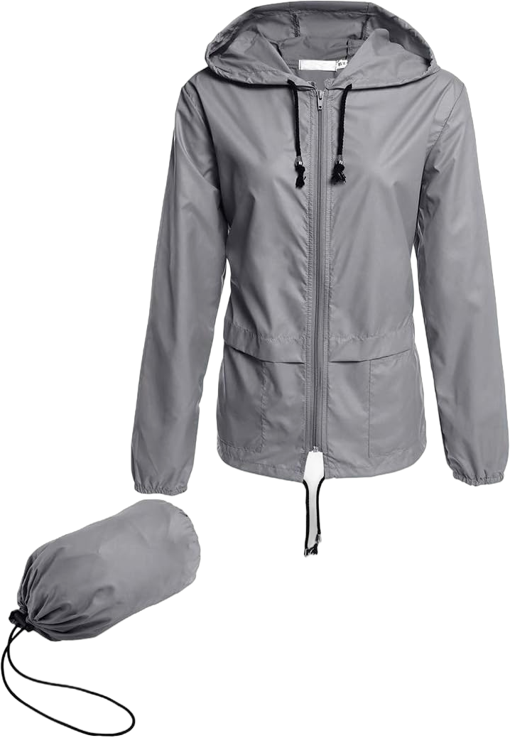 Hount Women's Lightweight Hooded Raincoat Waterproof Packable Active Outdoor Rain Jacket (S-3XL) X-Large Gray