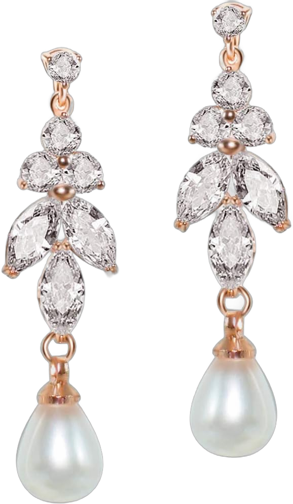 UDORA Women Zirconia Teardrop Pearl Long Dangle Earrings Bridal Bridesmaid Wedding Gifts Rose Gold