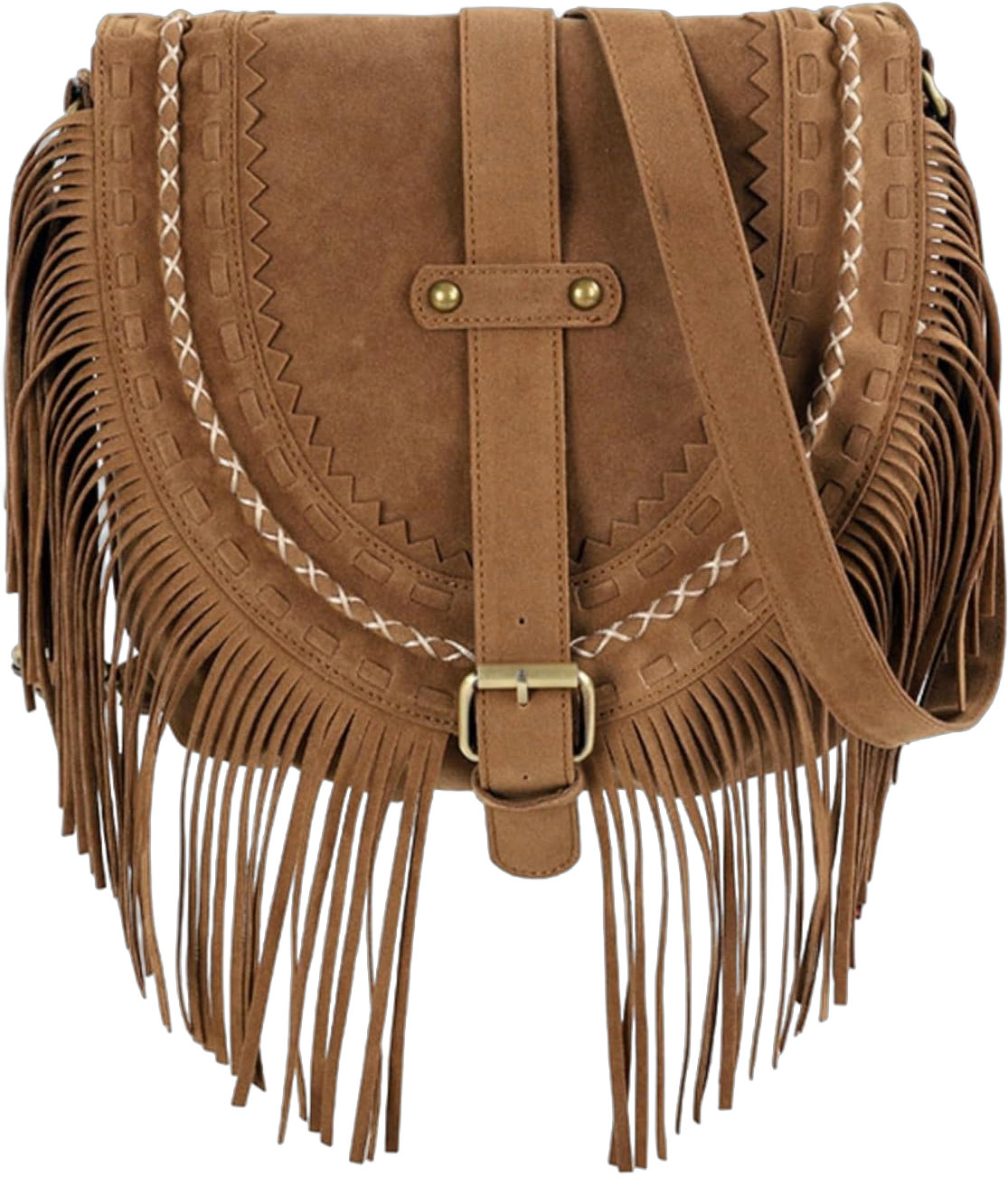 JOLLQUE Suede Crossbody Bag for Women,Tassel Sling Bohemian Shoulder Bags for Travel and Trip Khaki