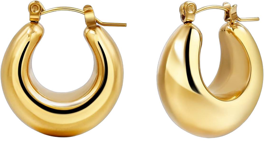 Elegance 11 designs Gold Hoop Chunky Thick Earrings Filled Plated For Women Gold Stainless Steel