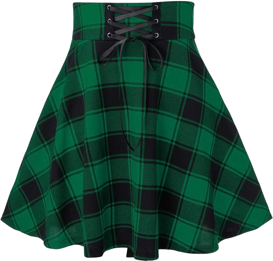 Women's Gothic Punk Skirts Casual Fashion Plaid Pleated Bandage High Waisted A-line Flowy Short Mini Skirt X-Large Deals _Green