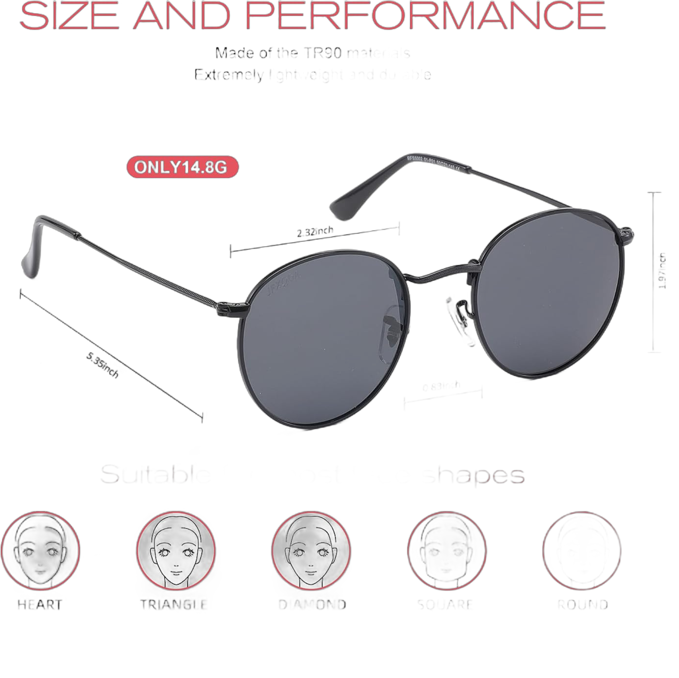 Round Polarized Sunglasses for Men and Women, Small Metal Circle Wire Frame Sun Glasses UV400 Protection RFS5002 Round Grey + Grey