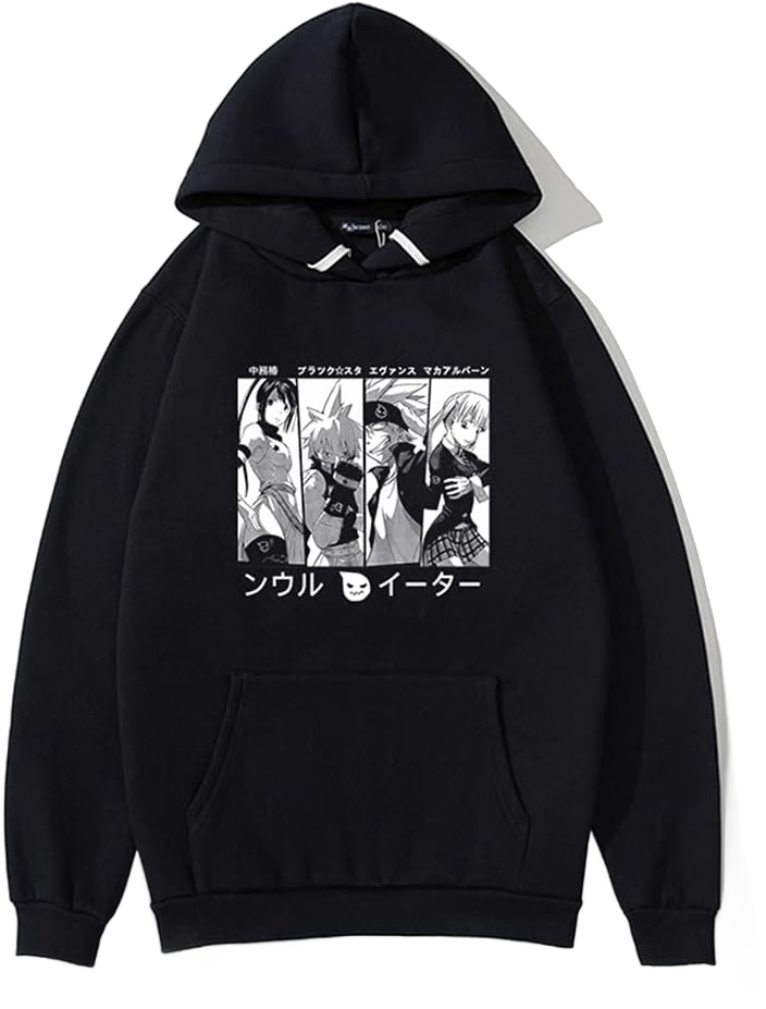 WJHYWDH New 2021 Anime Hoodies Soul Eater Casual Hooded Sweatshirt Unisex Clothing Large Black