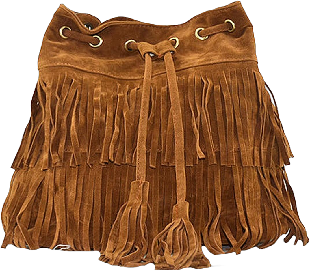 Heidi Women's Fringed Bucket Purse Tassel Faux Suede Shoulder Bag Ring Top-Handle Crossbody Bag Brown