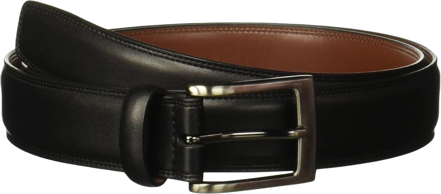 Perry Ellis Timothy Leather Men's Belt, 1.5" Width, Stitched Edges, Silver Prong Buckle, Smooth, Durable, Versatile & Elegant 42 Black