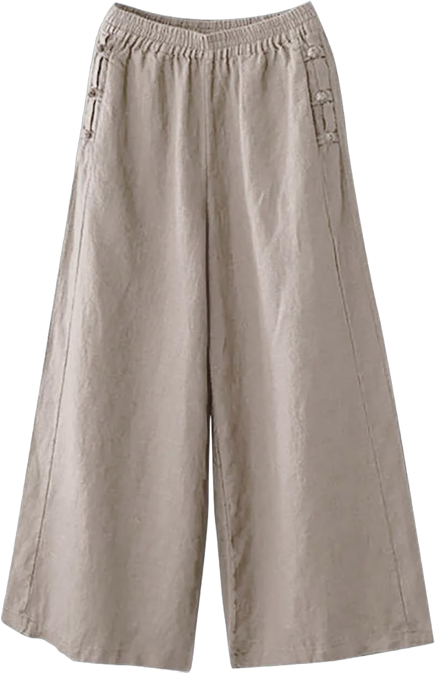 Wide Leg Pants Woman High Waist Cotton Linen Summer Casual Pants with Pockets Loose Palazzo Pants Beach Boho Trousers Medium Beige