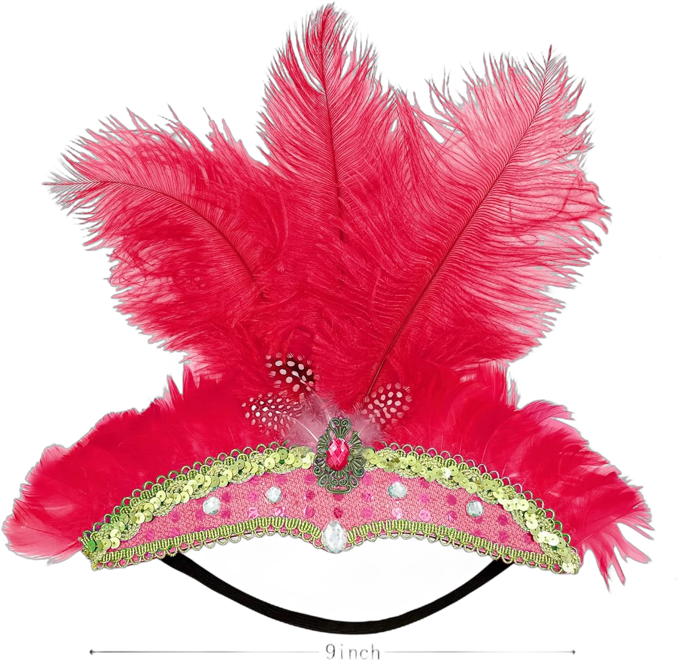 Gionforsy Carnival Headpieces for Women Show Girl Feather Headdress Mardi Gras Accessories 1920s Flapper Headband Red