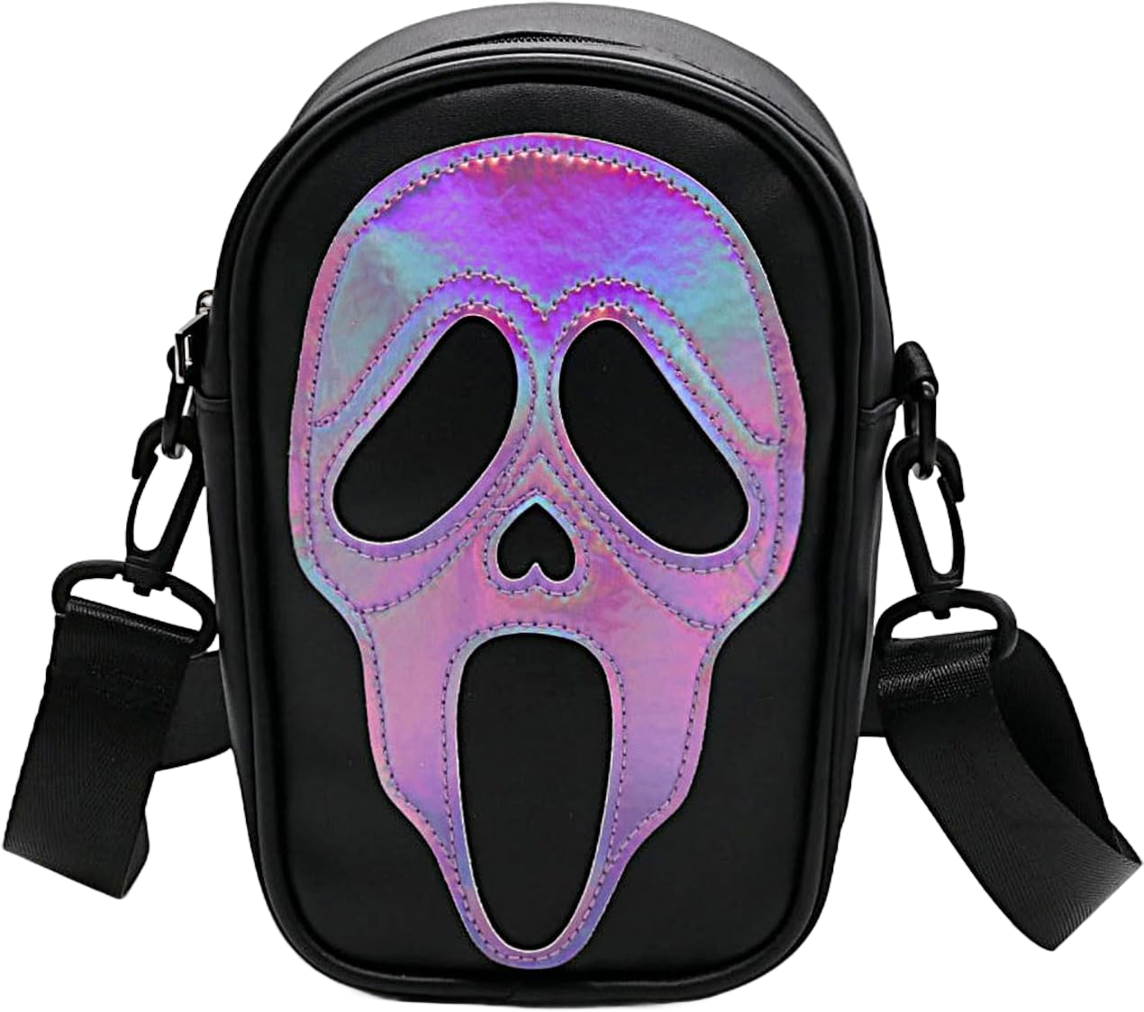 Long Keeper Scream Shoulder Bag - Ghost Face Halloween Crossbody Bag Women Men Gothic Vegan Leather Skull Face Novelty Purse (Purple)