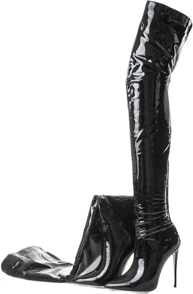 Caradise Womens High Heel Stretch Thigh High Stiletto Over The Knee Pointed Toe Boots 8.5 Black Patent