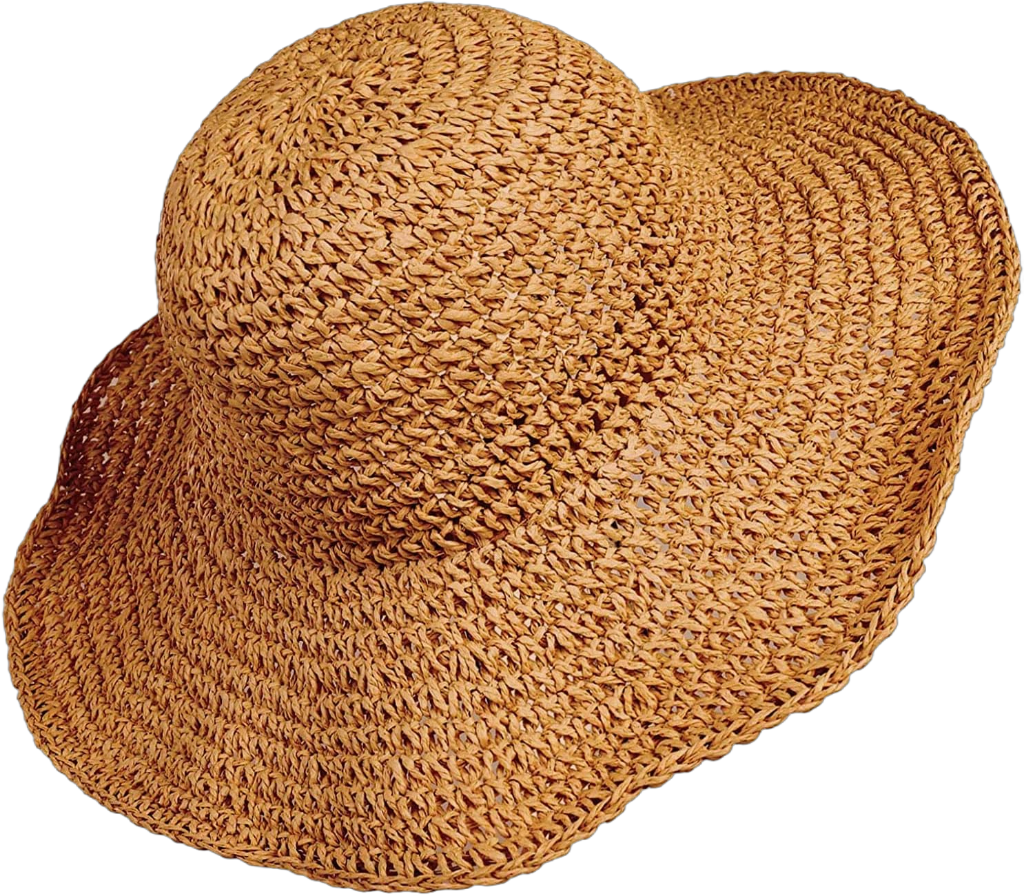 Women Straw Hat Wide Brim Beach Sun Cap Foldable Large Lady Floppy 100% Natural Paper Braided for Travel Summer Vacation Brown