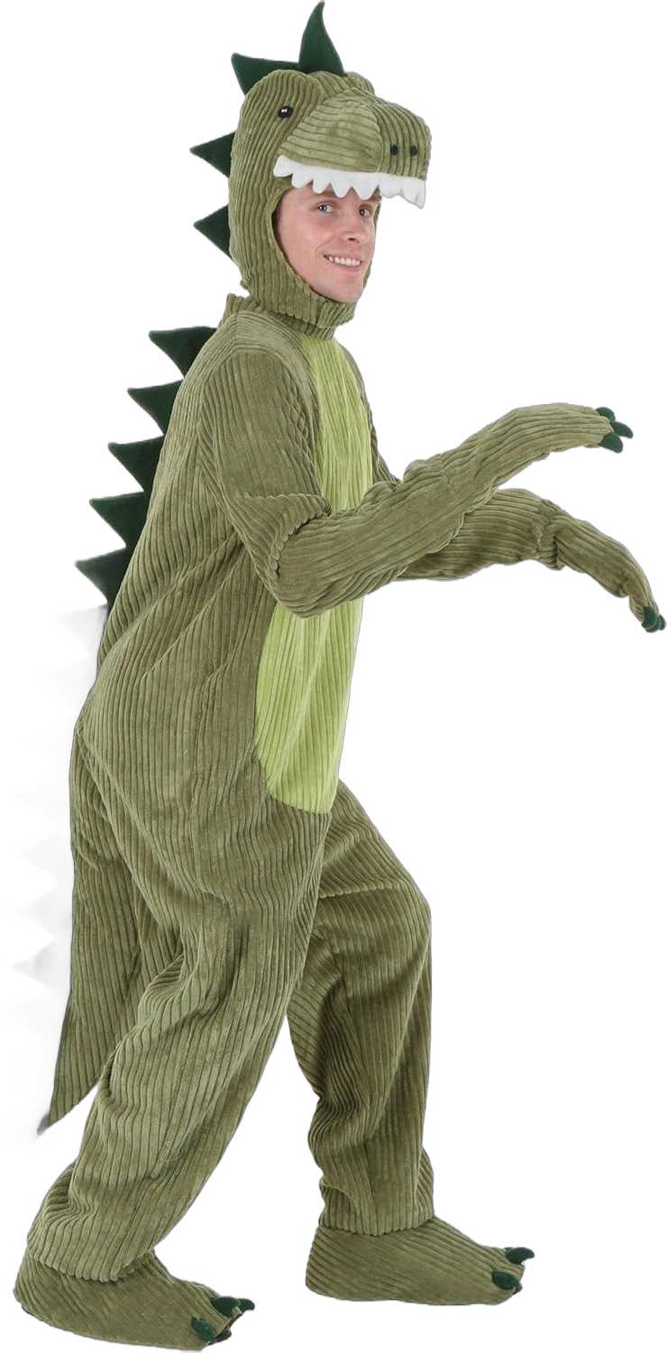 Plus Size T-Rex Costume for Adults, Men's Dino Outfit for Halloween Party, Corduroy Plush Tail and Spikes 2X