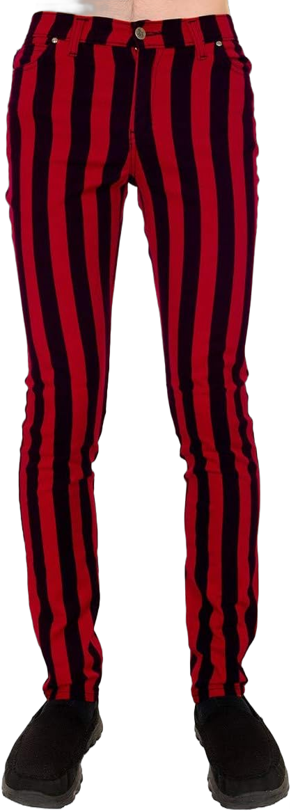 Run & Fly Black and Red Striped Unisex Skinny Jeans 36 Red