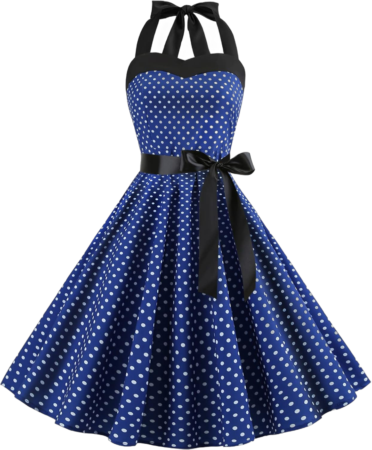 Women Vintage Polka Dot 1950s Rockabilly Halter Audrey Dress Retro Floral Evening Cocktail Swing Dress Small Halter#dark Blue