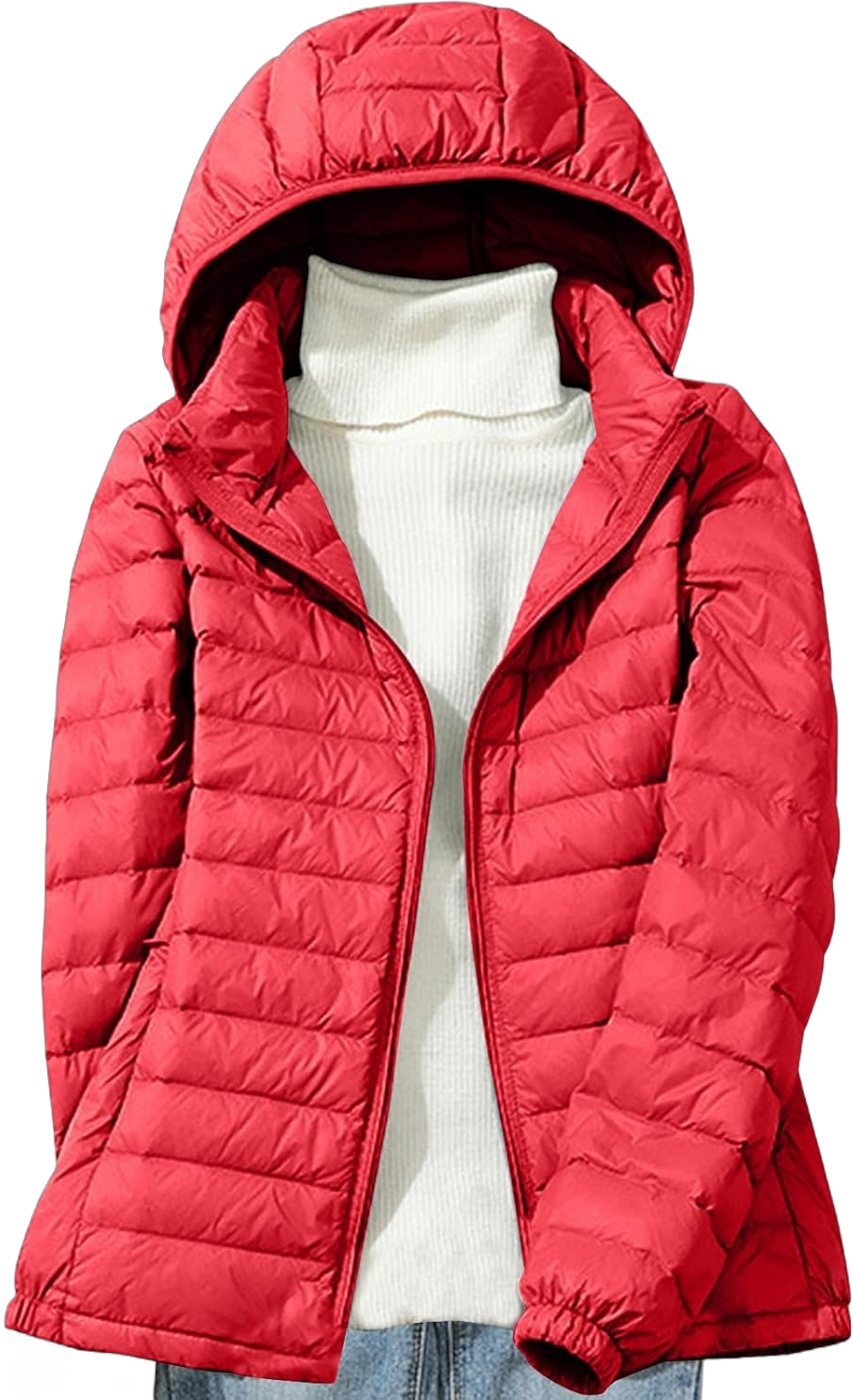 Women's Warm Winter Coats Insulated Lightweight Cropped Puffer Coats Packable Solid Hooded Zipper Down Jackets Medium Red