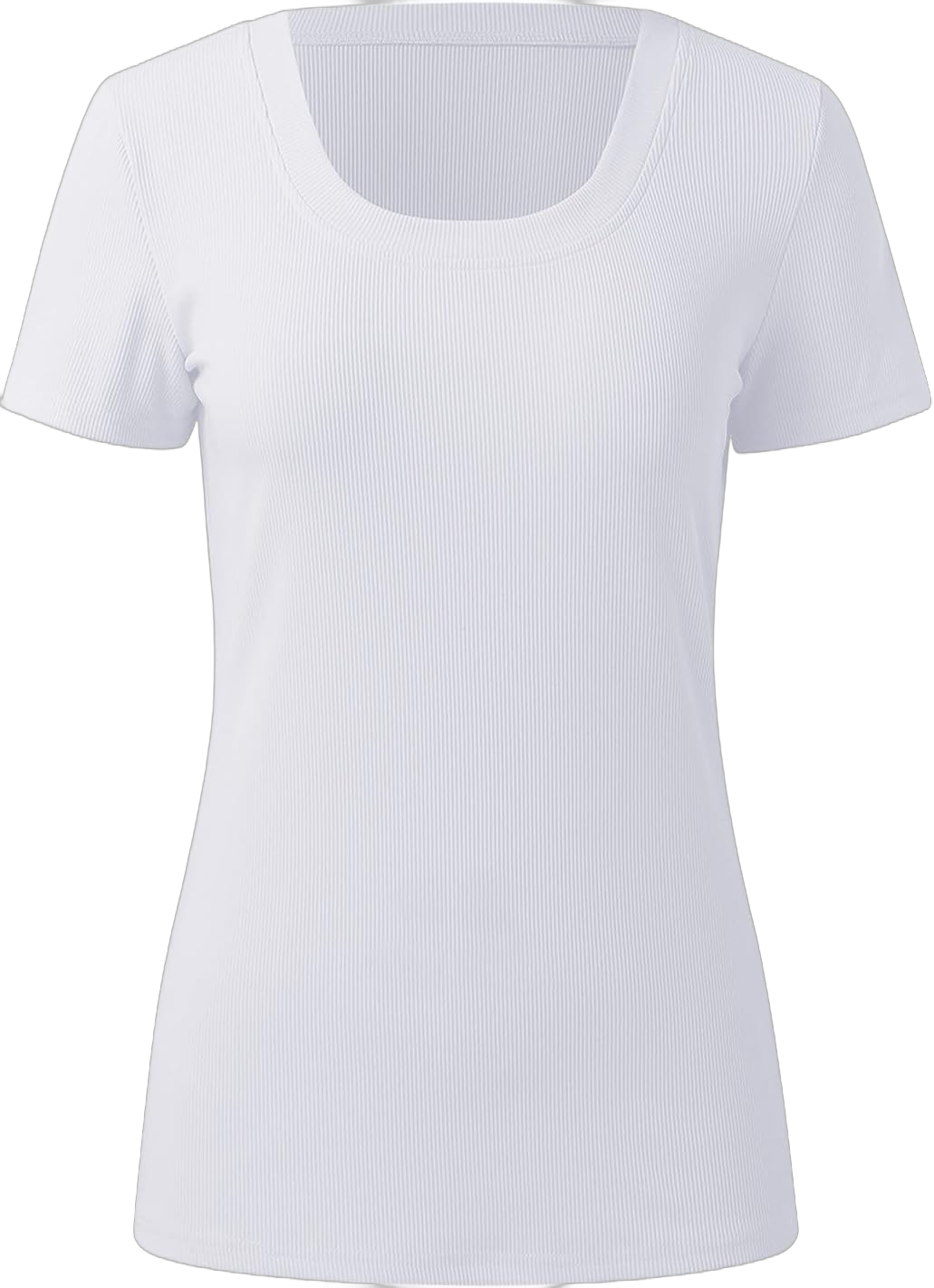 Women's Summer Scoop Neck Short Sleeve T-Shirts Ribbed Knit Slim Fitted Casual Basic Top Medium White