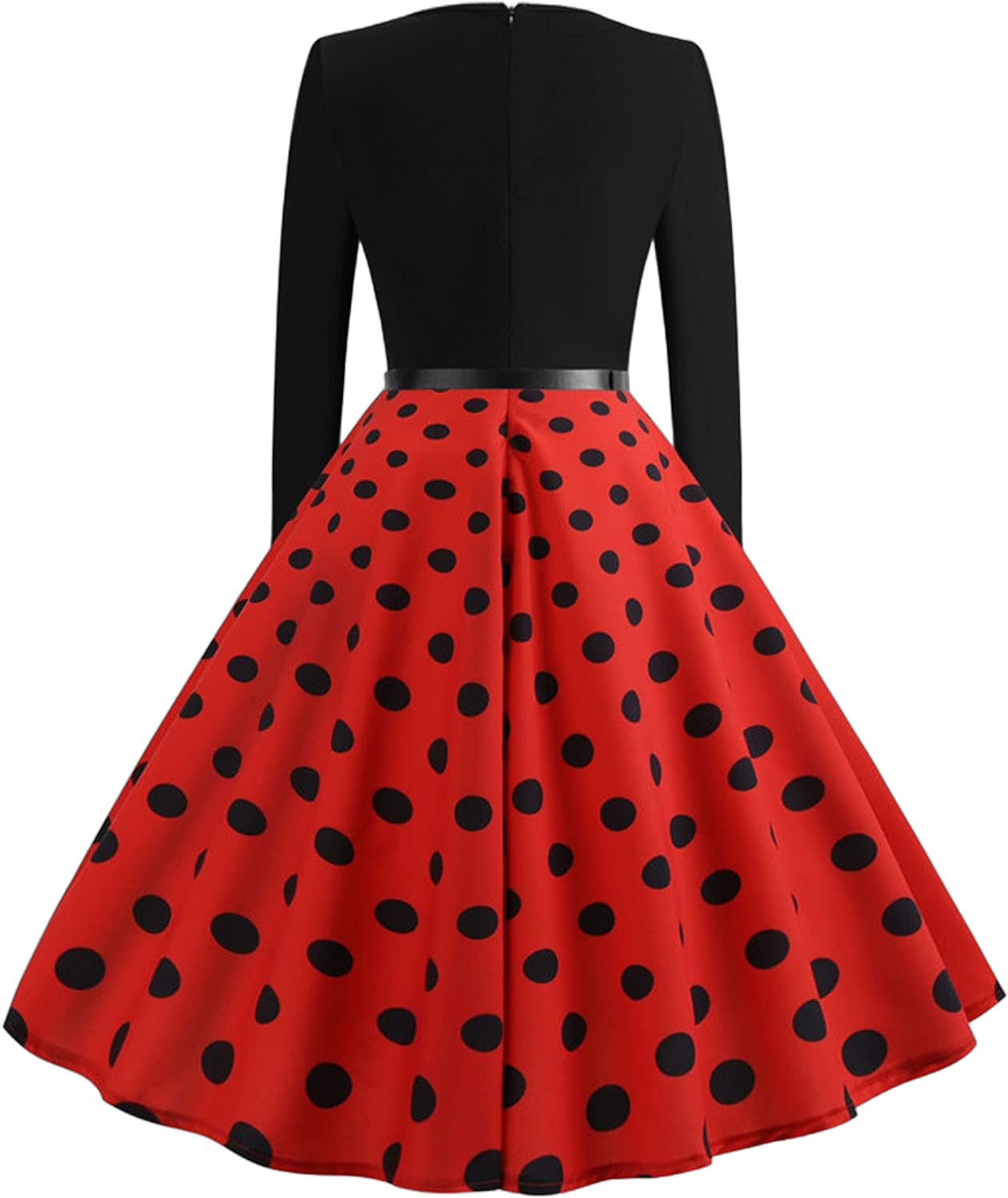 LAWOR Party Dress for Women, Polka Dot Print Swing Cocktail Dress Long Sleeve Elegant 1950s Dresses Winter Rockabilly Dress XX-Large Red