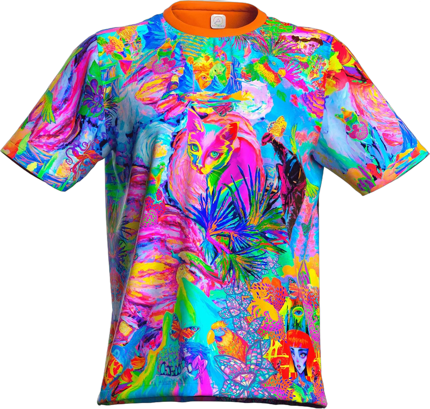 aofmoka Ultraviolet Fluorescent Handmade Art Neon Blacklight Reactive Print Men T-Shirt