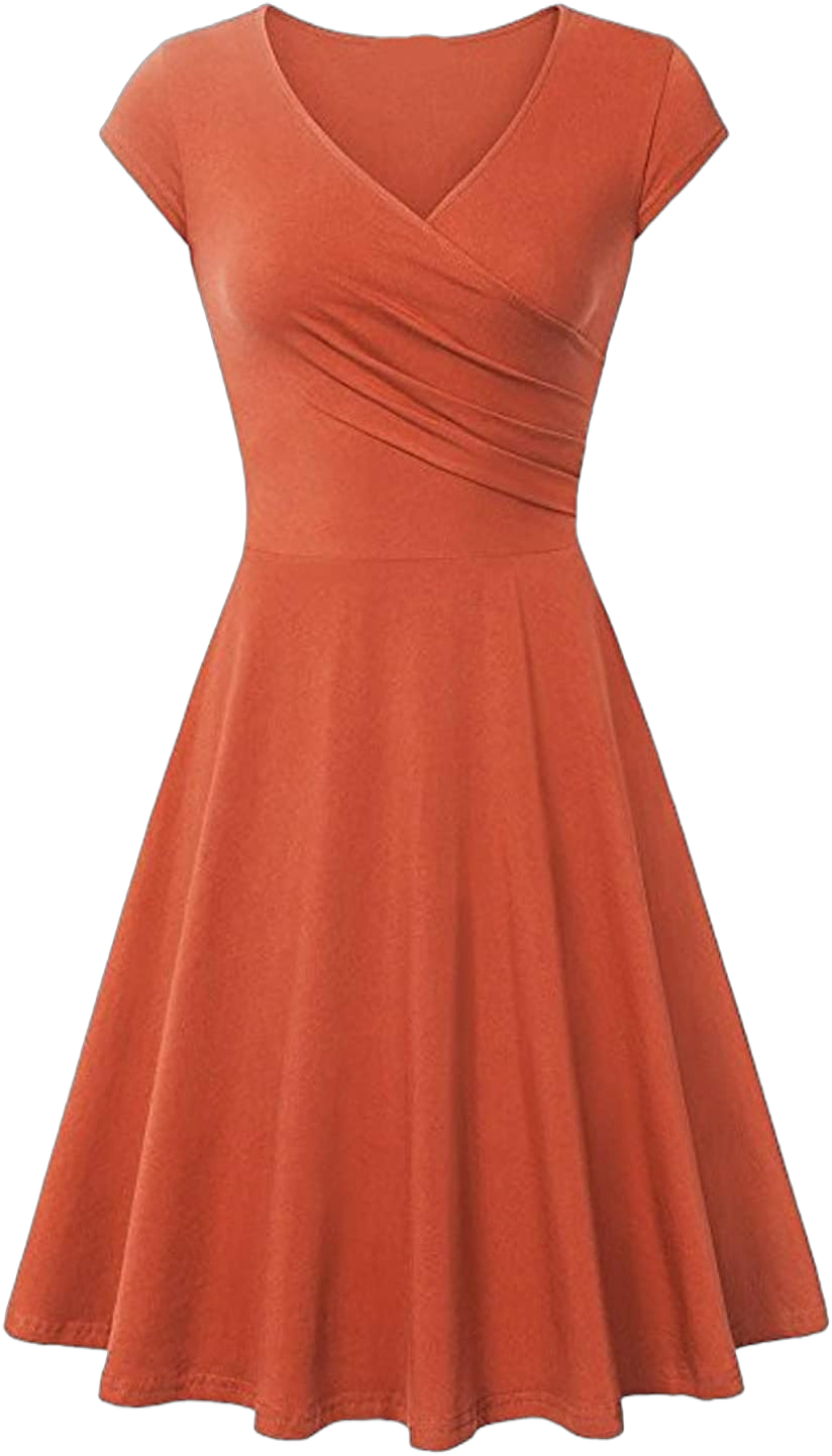 Women's Summer 1950s Vintage Dress Cocktail Swing A-Line Flared Midi Dress Wrap V Neck Cap Sleeve Slim Ruched Dresses X-Large Orange