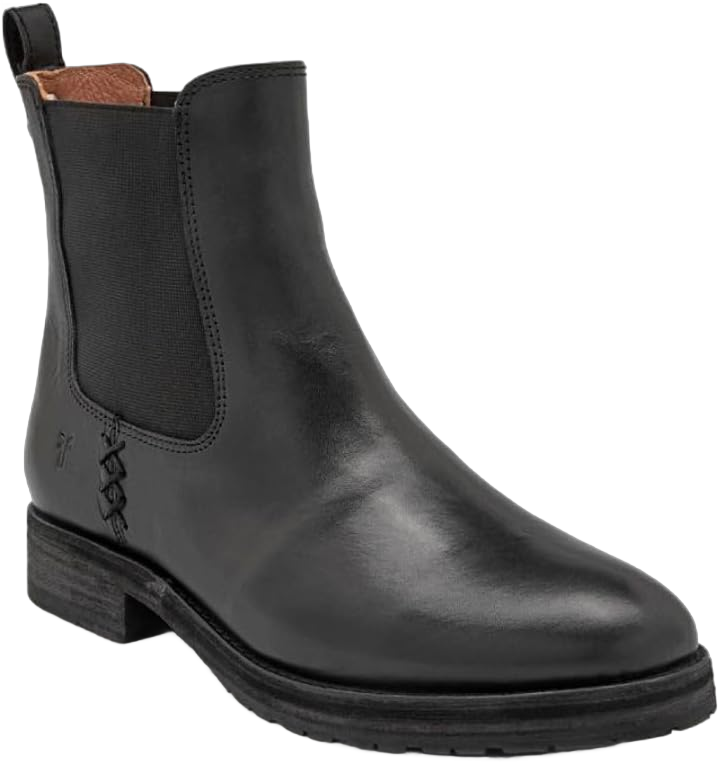 Frye Melissa Double Sole Chelsea Boots for Women - Rugged and Comfortable Leather Lined Slip On Classics with Leather Outsole and Antique Metal Hardware, Black - 7 M