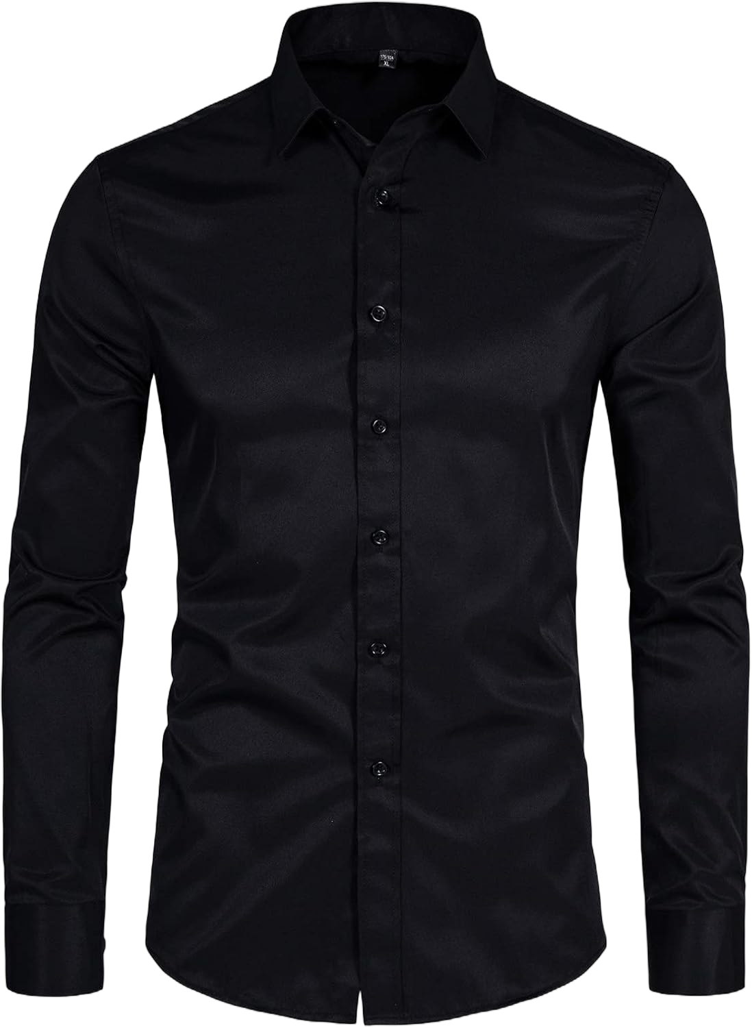 DELCARINO Men's Long Sleeve Button Up Shirts Solid Slim Fit Casual Business Formal Dress Shirt Small Black