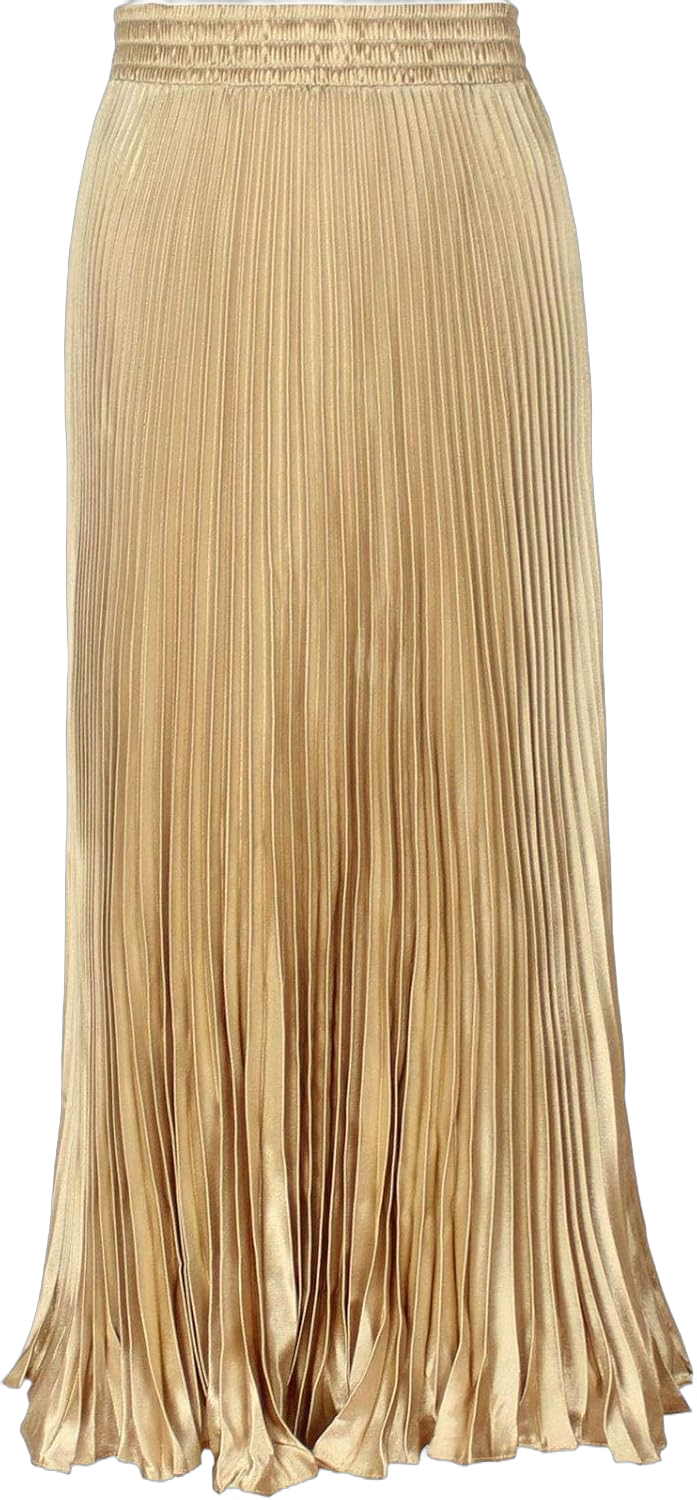 ebossy Women's Elastic Waist Satin Metallic Pleated Long Swing Skirt One Size Gold