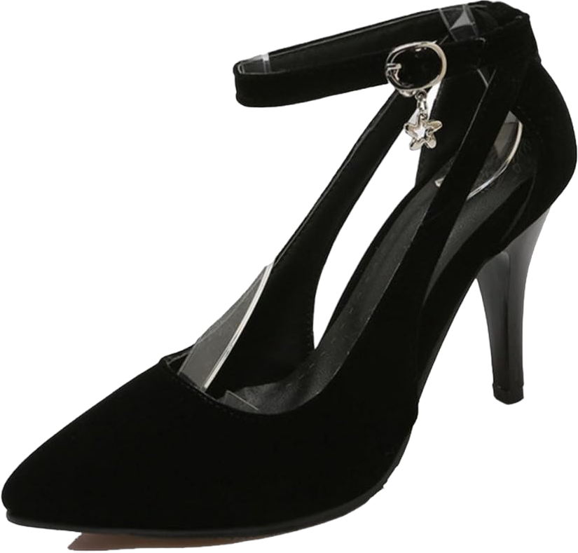 Women Elegant Stiletto Pumps with Ankle Buckle Pointed Toe Dress Shoes with Thin Heel 10 Black