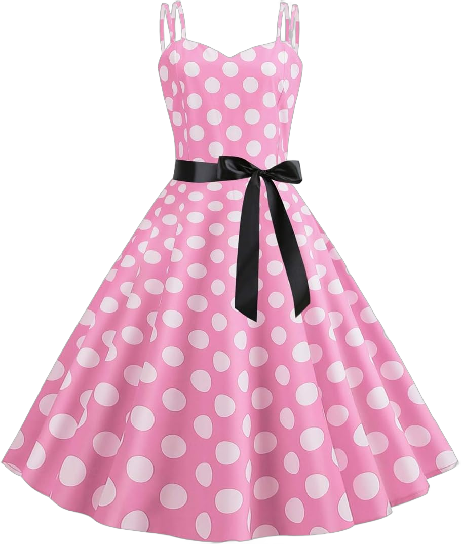 ODASDO Pink Gingham Dress for Women Vintage Rockabilly 1950s Spaghetti Strap A-line Swing Midi Cocktail Party Pageant Dress XX-Large Pink Polka Dots