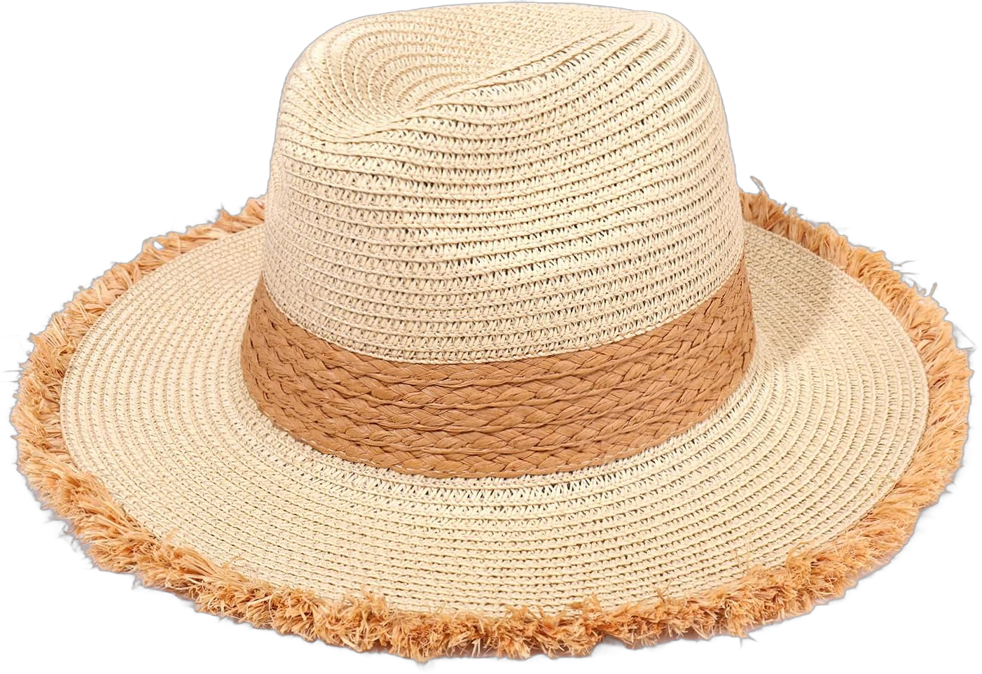 Panama Hat Straw Sun Hat for Women Summer Wide Brim Frayed Straw Fedora Beach Hat UPF50 One Size Beige