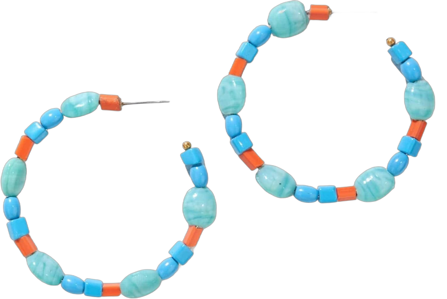 INK + ALLOY Mixed Beaded Boho Hoop Earrings for Women and Girls, Annie Medium Open Summer Hoops, Handmade Jewelry for the Modern Bohemian, 2-Inches Turquoise and Coral