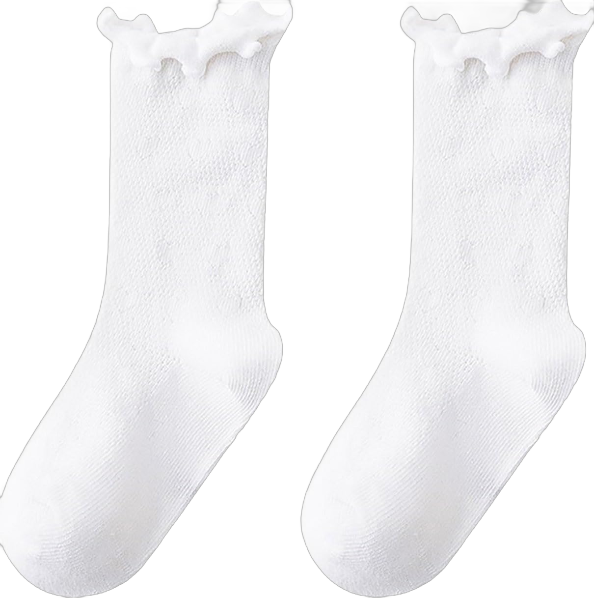 Girls Spring And Summer Mid Thigh Socks Solid Color Comfort Soft Breathable Cotton Ruffle Cute Socks Kids Socks 6-8 Years White