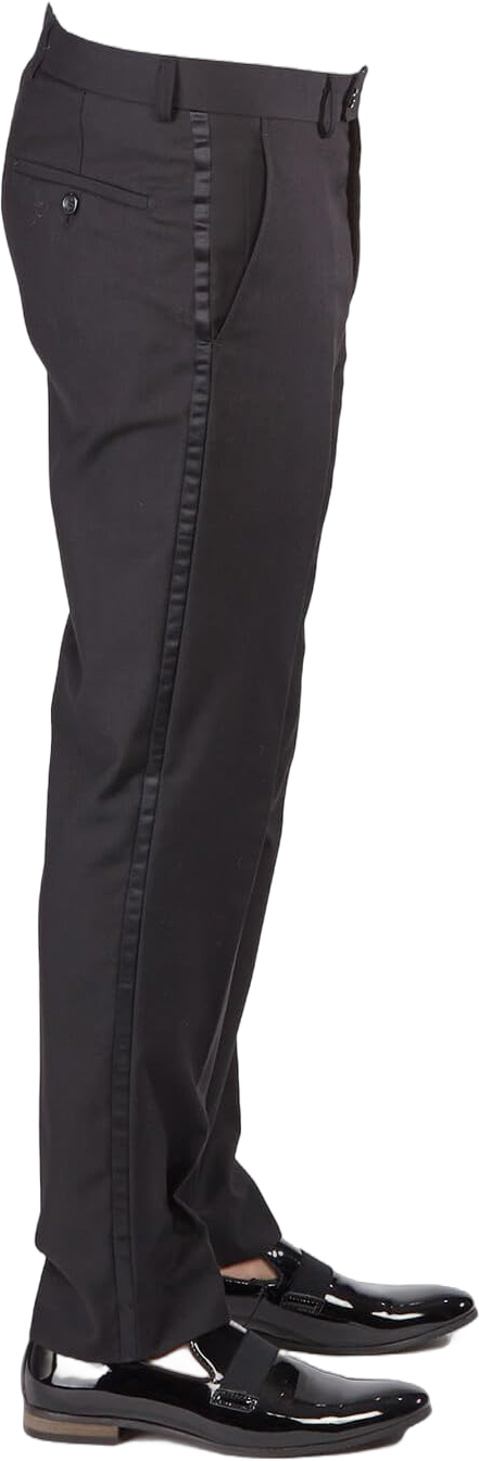 Slim Fit Tuxedo Pants Flat Front No Pleats Black Side Line AZAR 30W x 32L Black Satin Line Pants