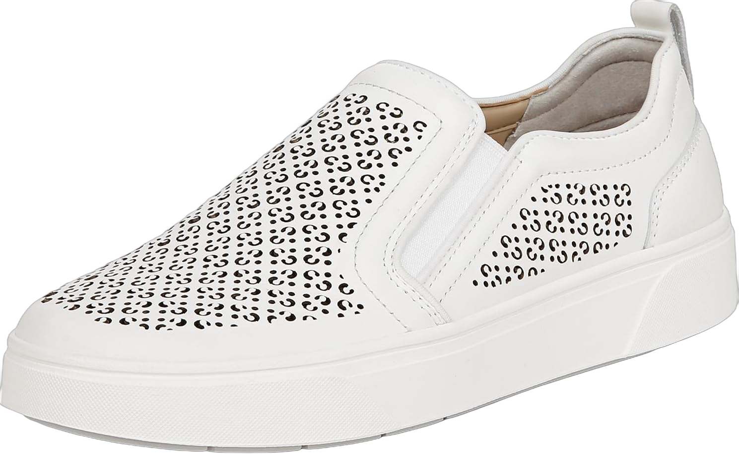 Vionic Women's Sneaker Kimmie Perf- Comfortable Slip Ons That Includes a Built-in Arch Support Insole That Helps Correct Pronation and Alleviate Heel Pain Caused by Plantar Fasciitis 9 White Leather