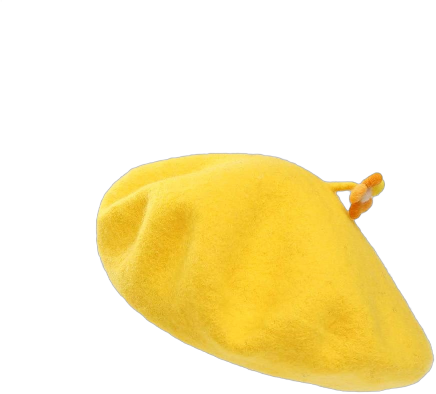 Solid Color Beret Wool French Beanie Women Teens Cap Individual Handmade Flower Hat 7 1/8-7 3/8 Yellow