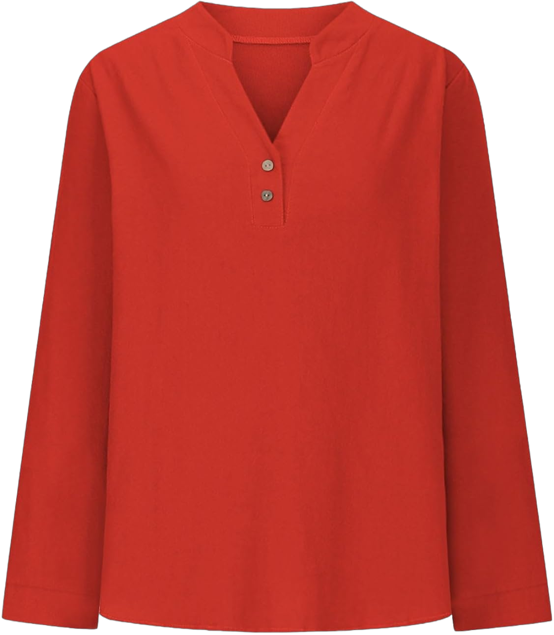 Women Cotton Linen Top Henley Shirts Long Sleeve Button V Neck Solid Color Casual Tunics Blouses Loose Work Tunic Top XX-Large Red_long Sleeve Shirts