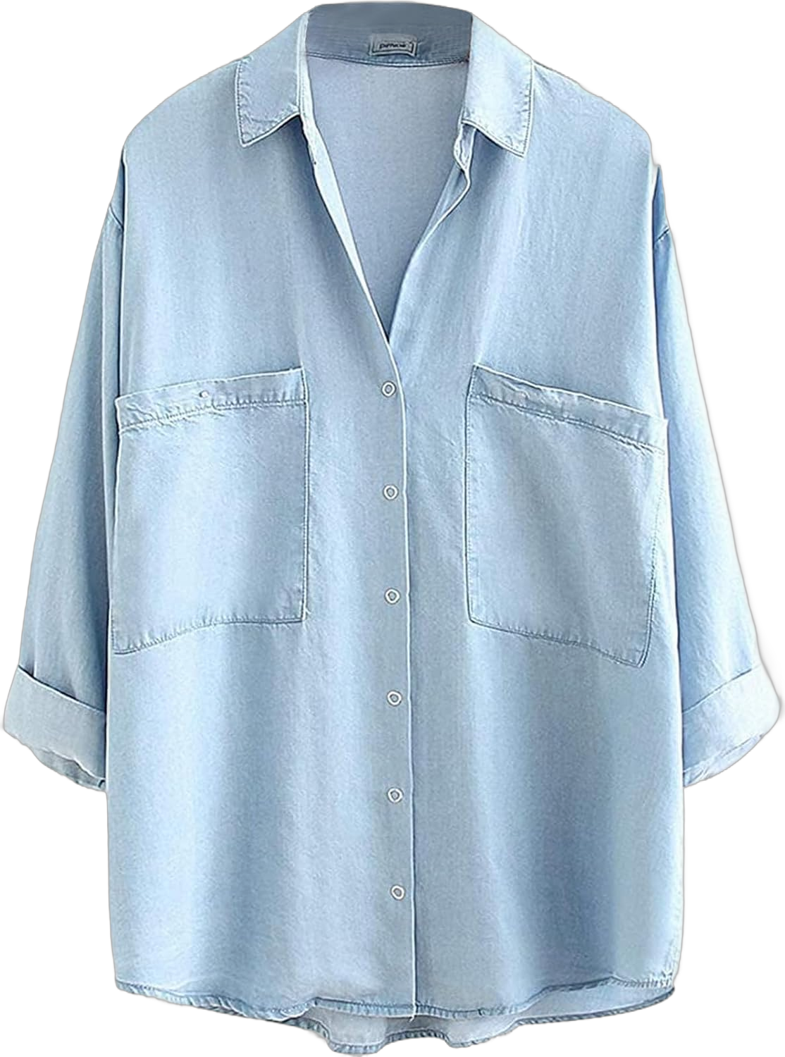 Yimoon Womens Denim Shirt Chambray Blue Button Down Jean Shirt Denim Tops Soft Tencel Casual 3/4 Sleeve Jackat(LightBlue-XL)