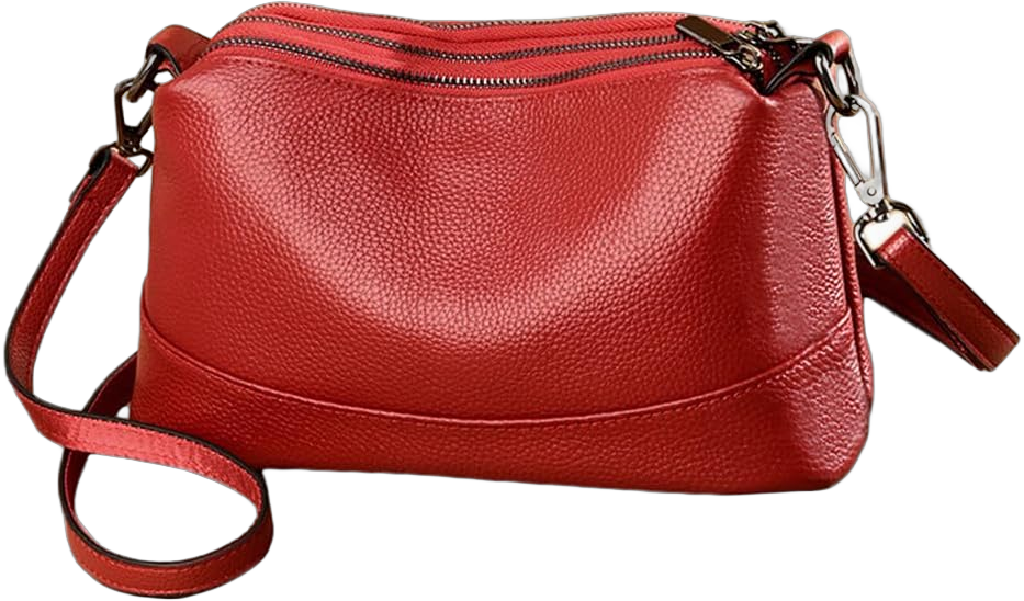 Women Leather Crossbody Bags Medium Size 3-Layer Shoulder Handbag Trendy Female Purse Bag Burgundy