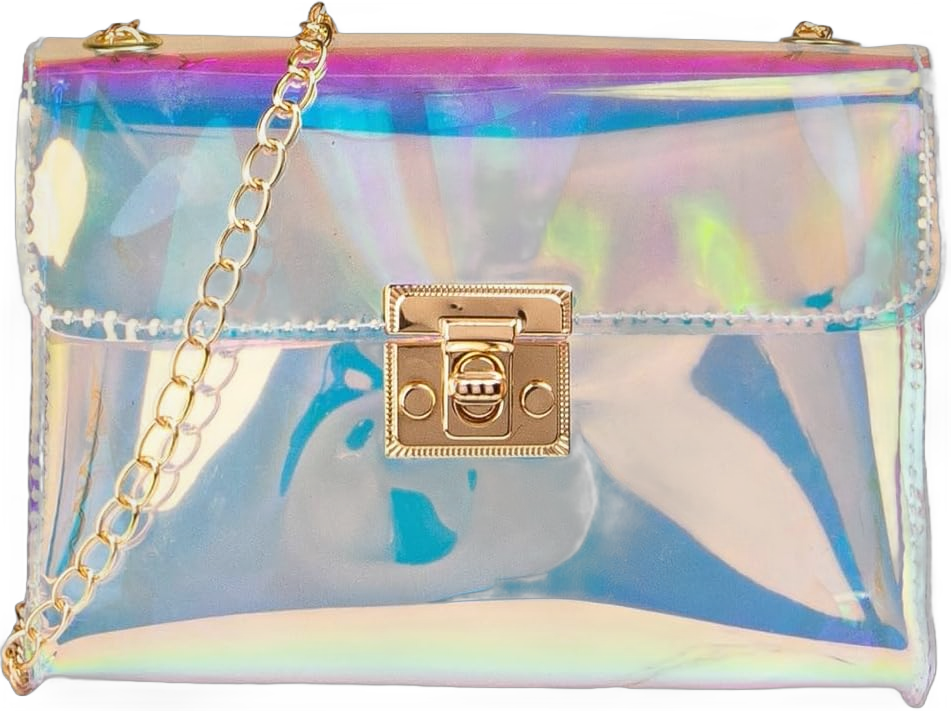 SweatyRocks Women's Holographic PVC Clear Bag Lightweight Buckle Mini Crossbody Handbag Waterproof Turn Lock Small Square Bag One Size Multicolor