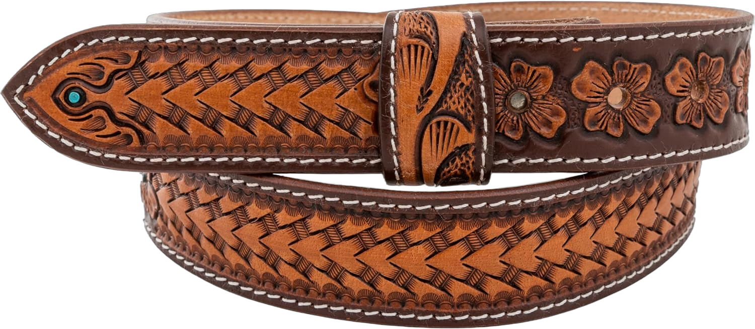 Western Genuine Leather Belt for Women Full Grain One Piece Leather Belt For Men Handmade Strap Tooled 1.5” Wide 30