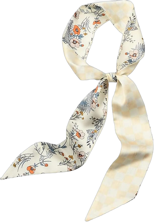 DEOIRC Plant Printing Silk Feeling Neckerchief Handle Wrap Bag Ribbon Scarfs for Women