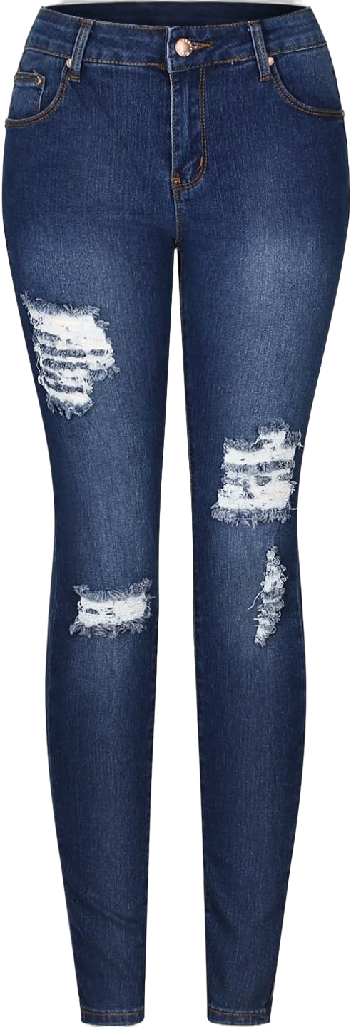 2LUV Women's Ripped Stretchy 5 Pocket Skinny Distressed Denim Jeans