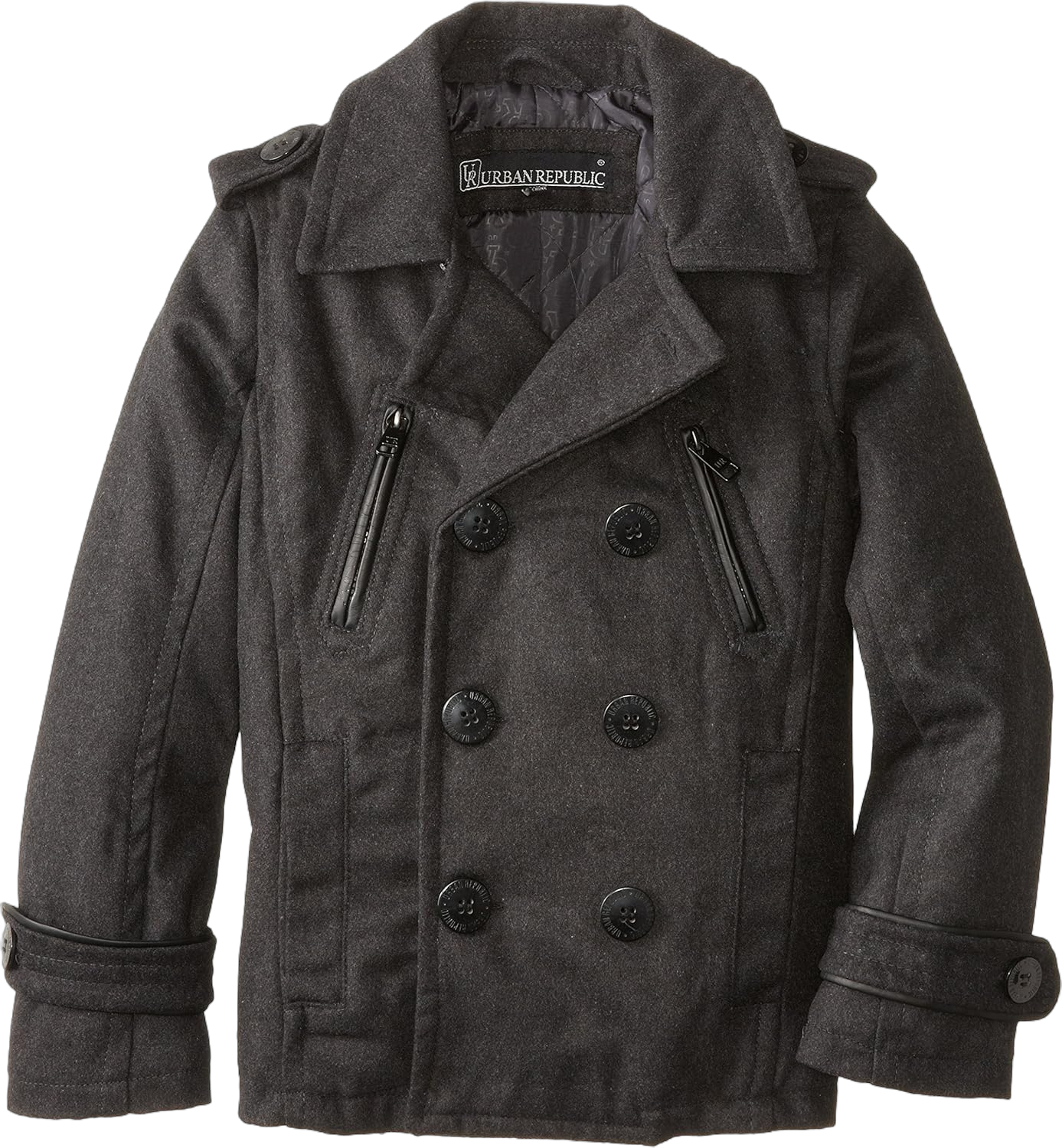 Urban Republic Big Boys' Wool Blend Peacoat Big 18/20 Charcoal