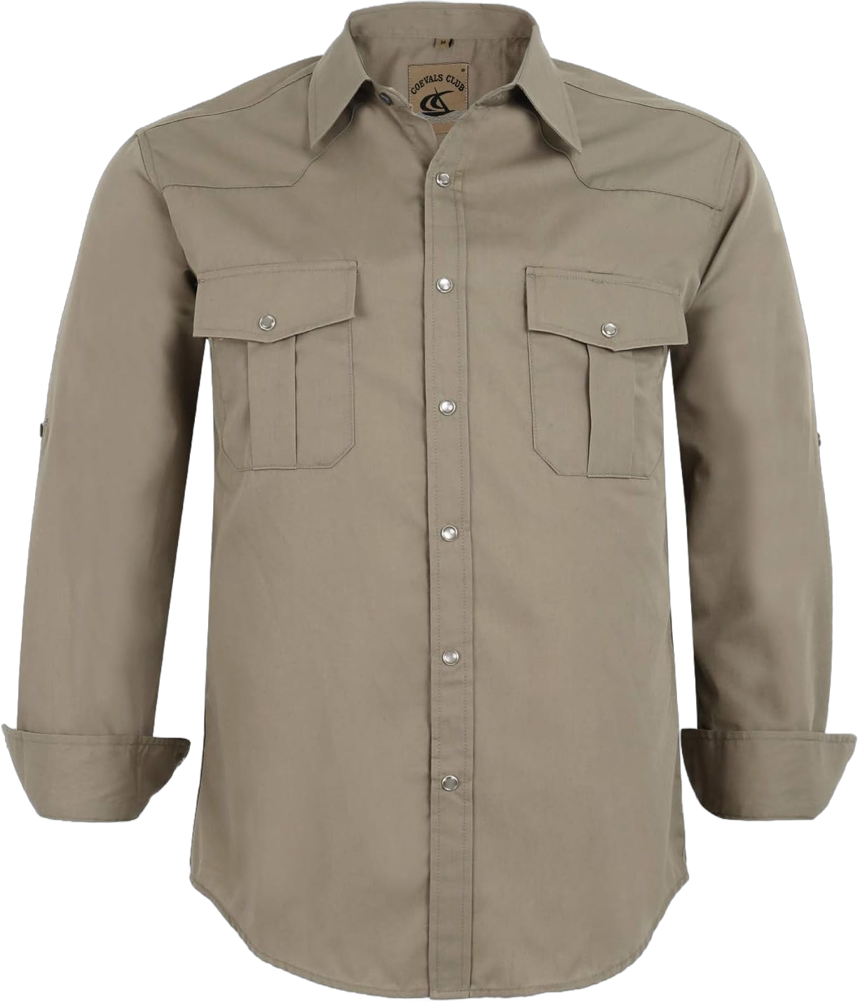 COEVALS CLUB Men's Western Cowboy Long Sleeve Pearl Snap Casual Work Shirts Medium Khaki #3